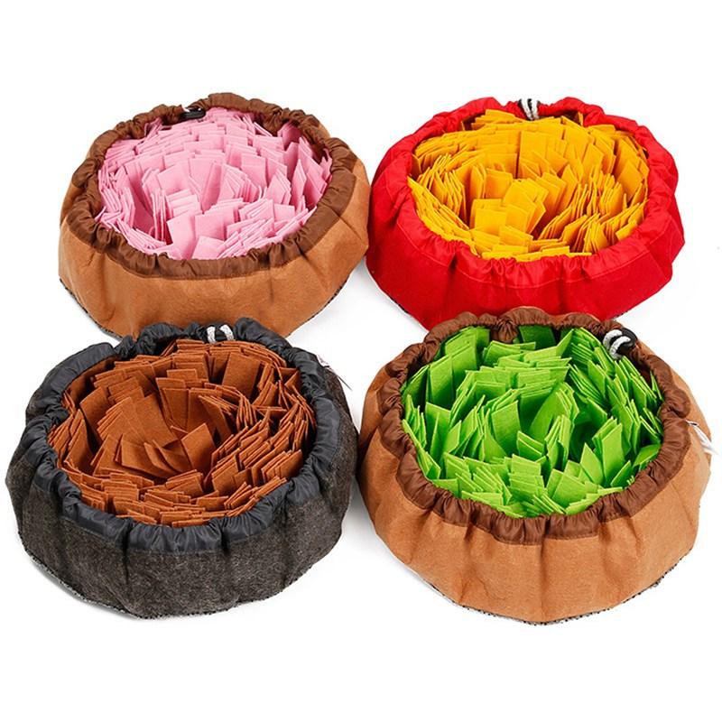 Whisker & Paws 2-in-1 dog snuffle mat and slow feeder bowl set in brown felt with green foraging strips